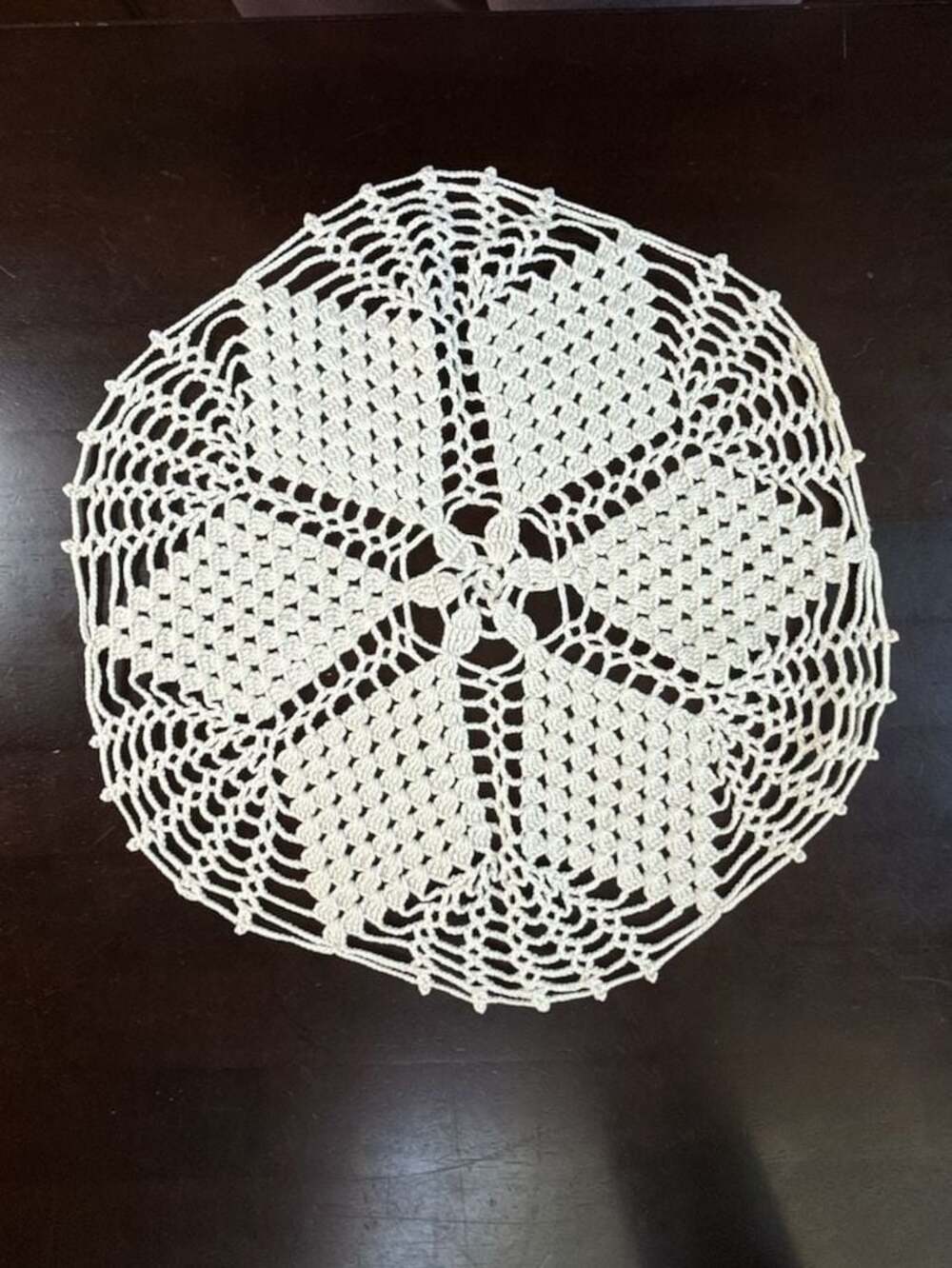 Vintage Handmade Crochet Cream Cotton Star Motif Round Doily 13-inch